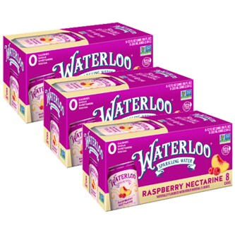 Waterloo Sparkling Water, Raspberry Nectarine, Cans, Case